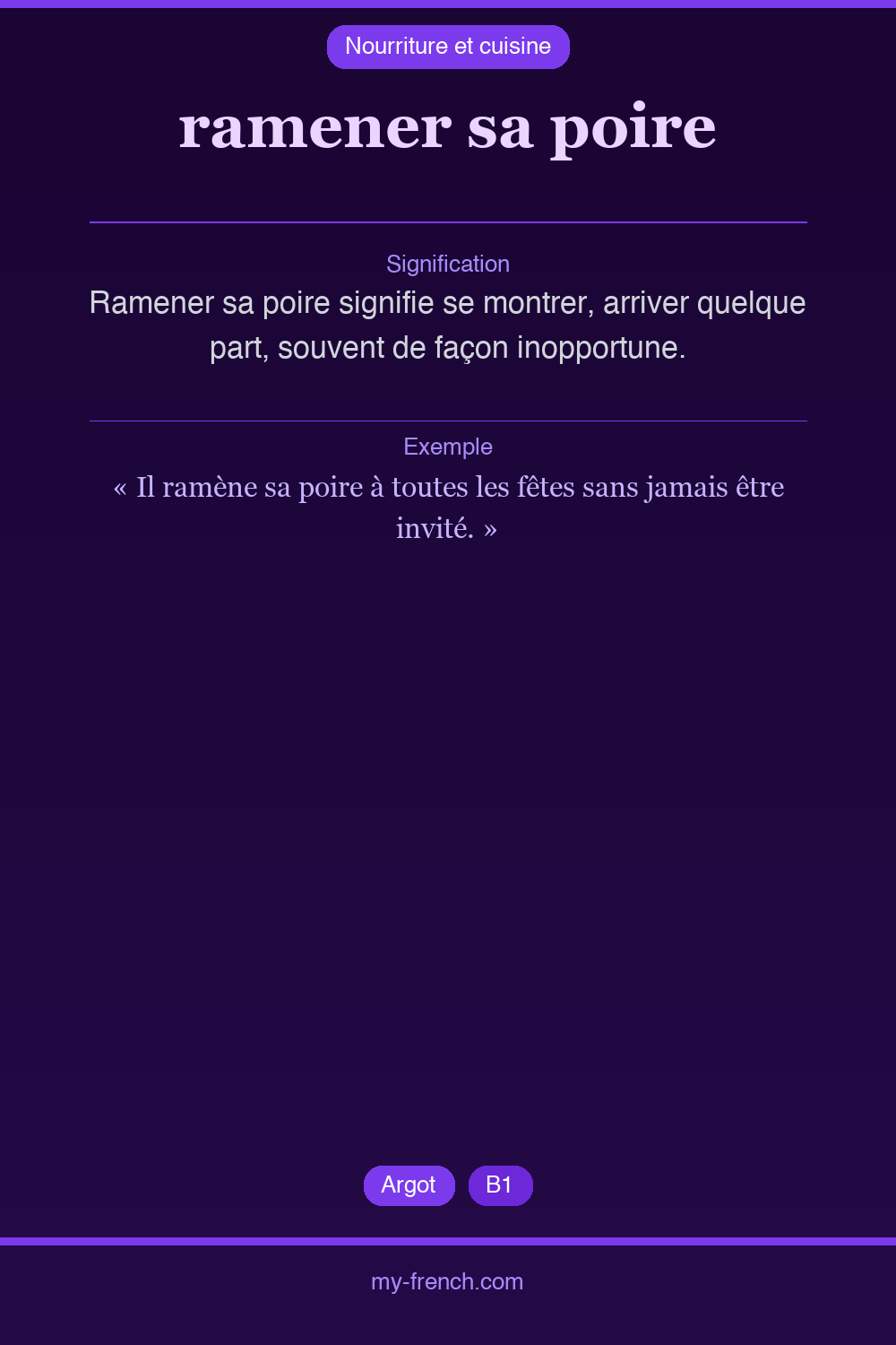 Expression idiomatique : ramener sa poire
