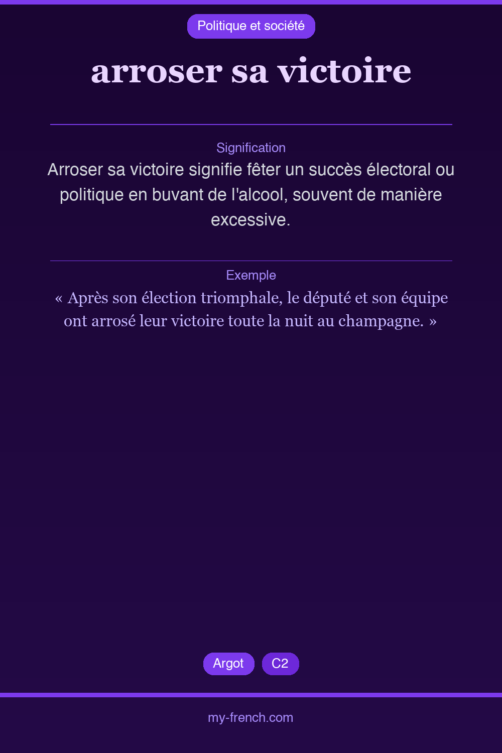 Expression idiomatique : arroser sa victoire