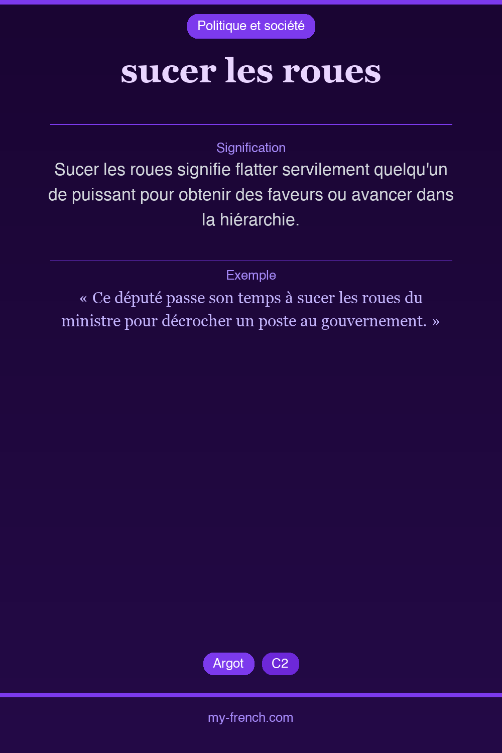 Expression idiomatique : sucer les roues