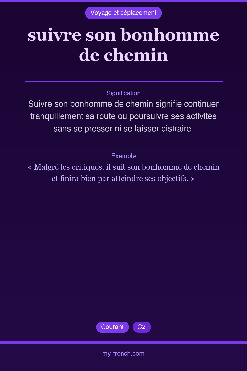 Expression idiomatique : suivre son bonhomme de chemin