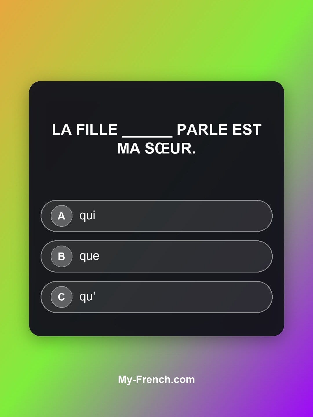 Quiz de français niveau A1 : La fille ______ parle est ma sœur.