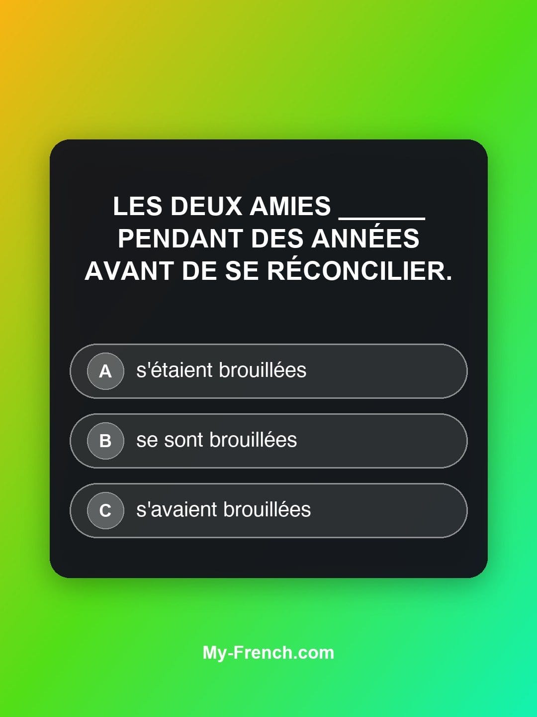 Quiz de français niveau C1 : Les deux amies ______ pendant des années avant de se réconcilier.