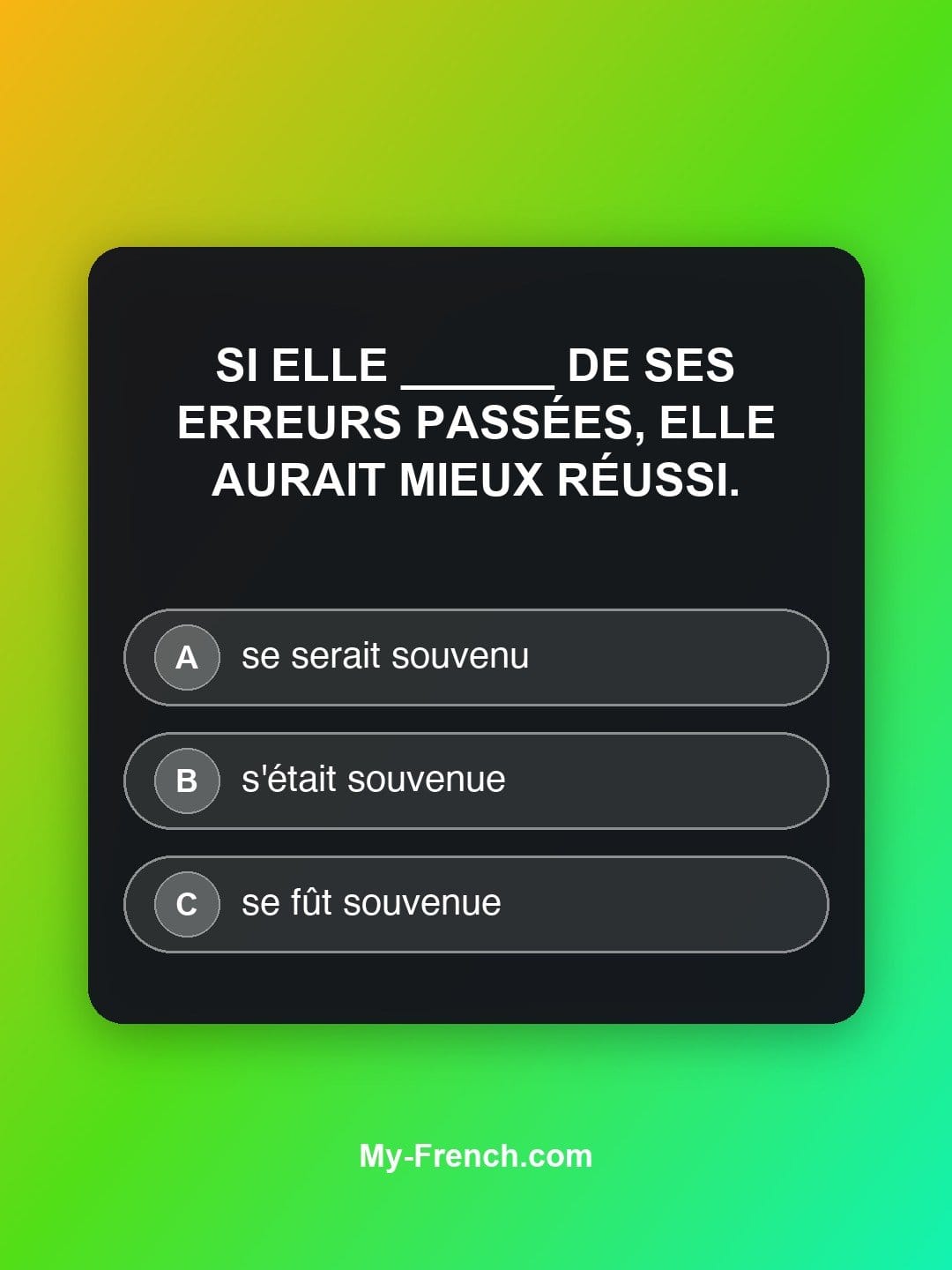 Quiz de français niveau C1 : Si elle ______ de ses erreurs passées, elle aurait mieux réussi.