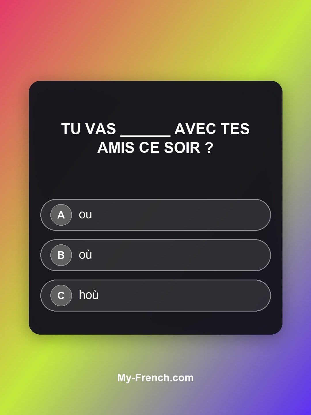 Quiz de français niveau A1 : Tu vas ______ avec tes amis ce soir ?