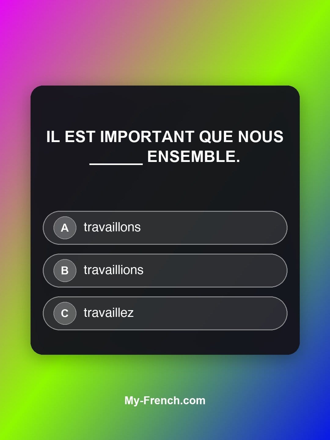 Quiz de français niveau A1 : Il est important que nous ______ ensemble.