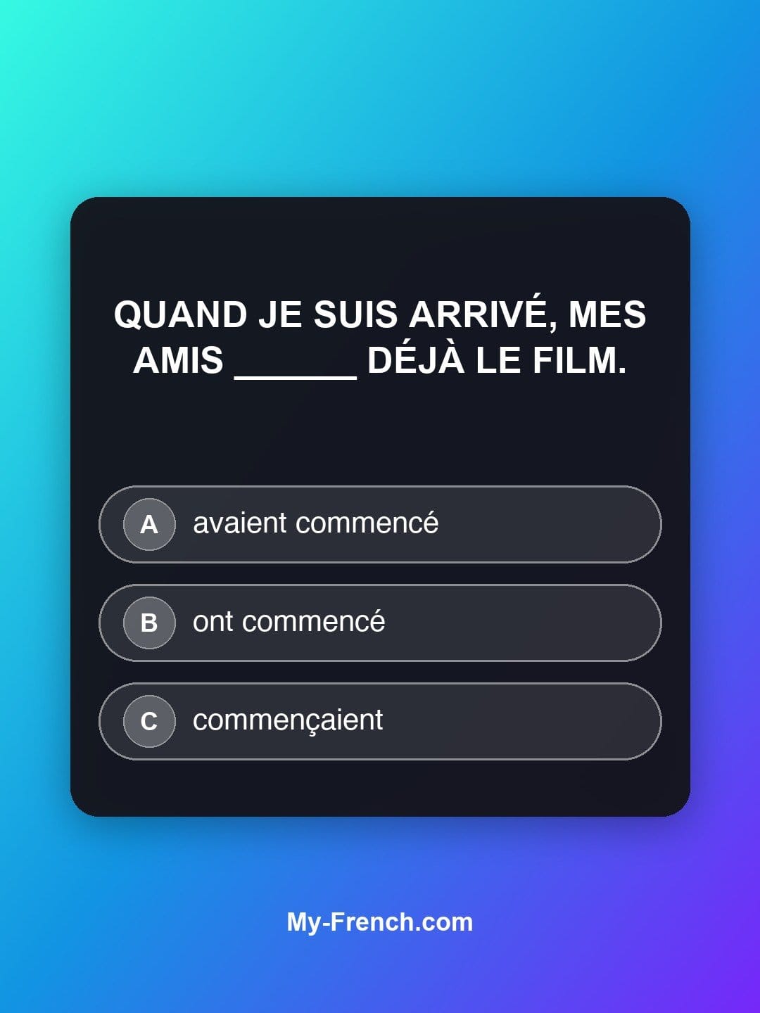 Quiz de français niveau B1 : Quand je suis arrivé, mes amis ______ déjà le film.