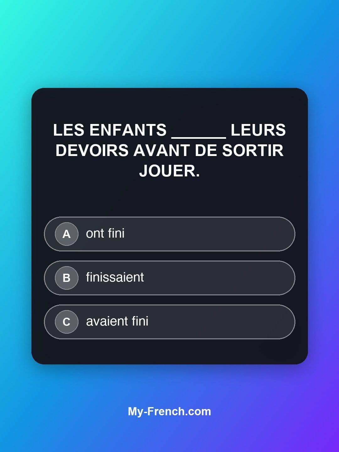 Quiz de français niveau B1 : Les enfants ______ leurs devoirs avant de sortir jouer.