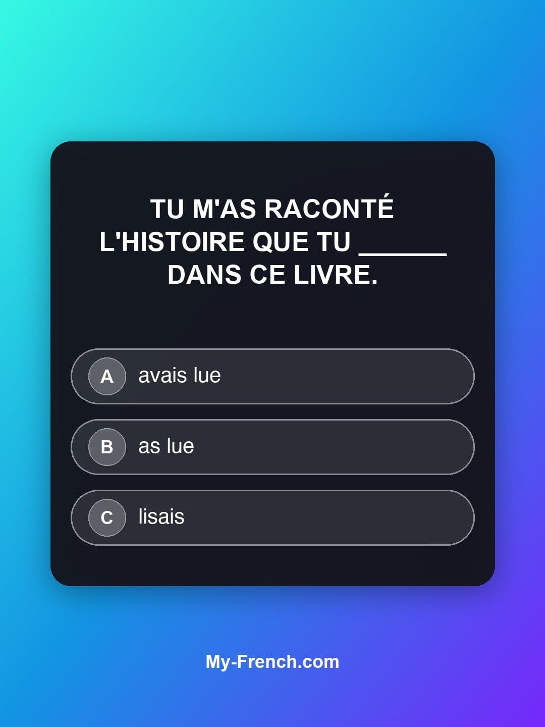 Quiz de français niveau B1 : Tu m'as raconté l'histoire que tu ______ dans ce livre.