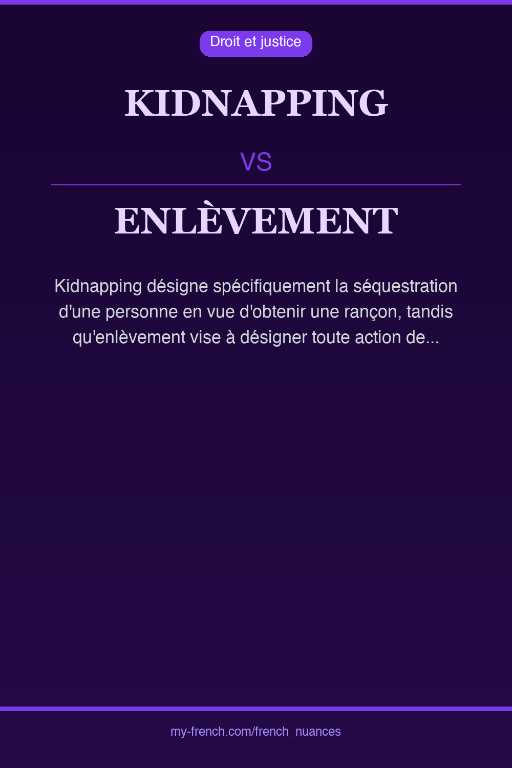 Nuance : kidnapping vs enlèvement