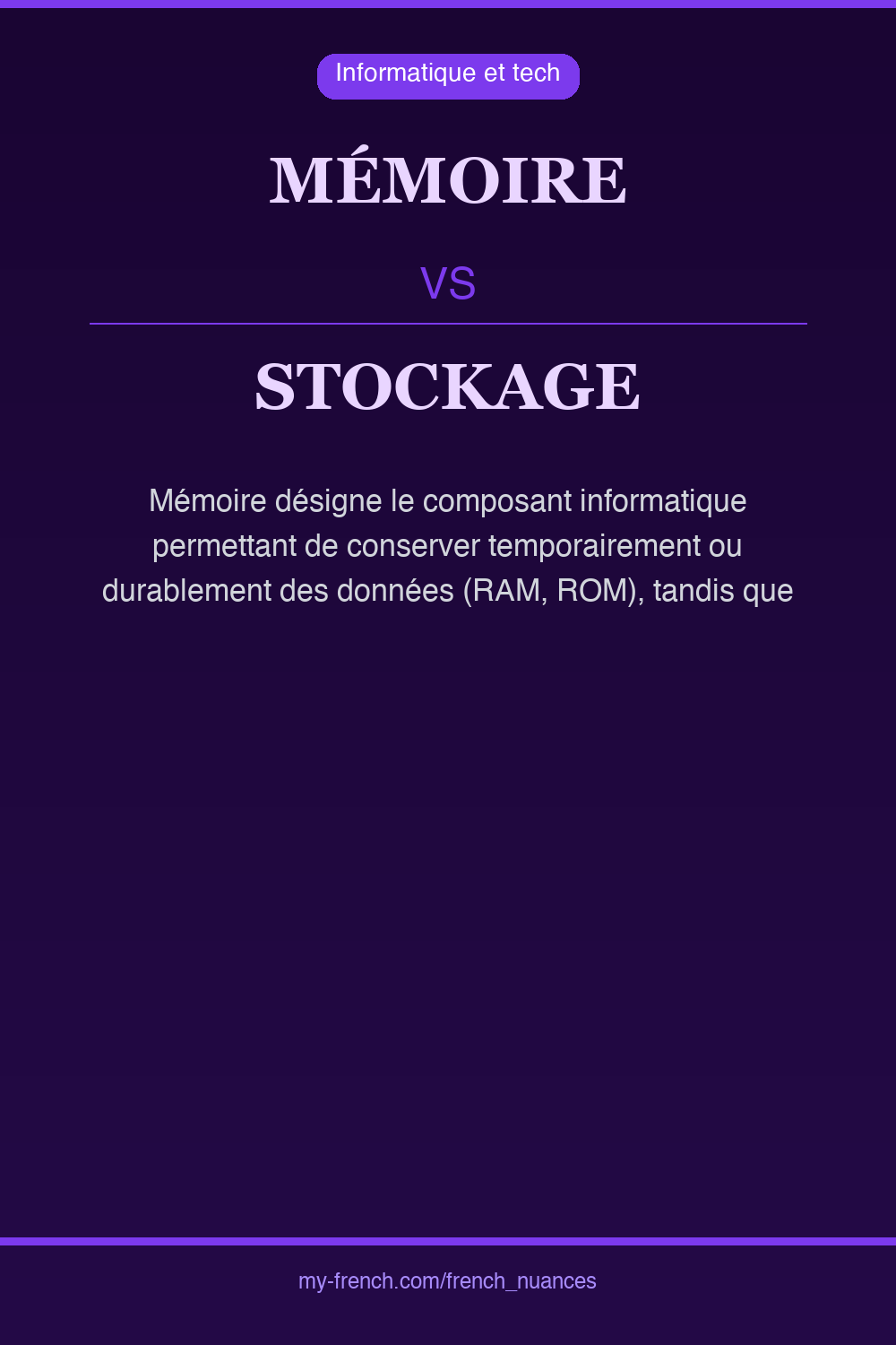 Nuance : mémoire vs stockage