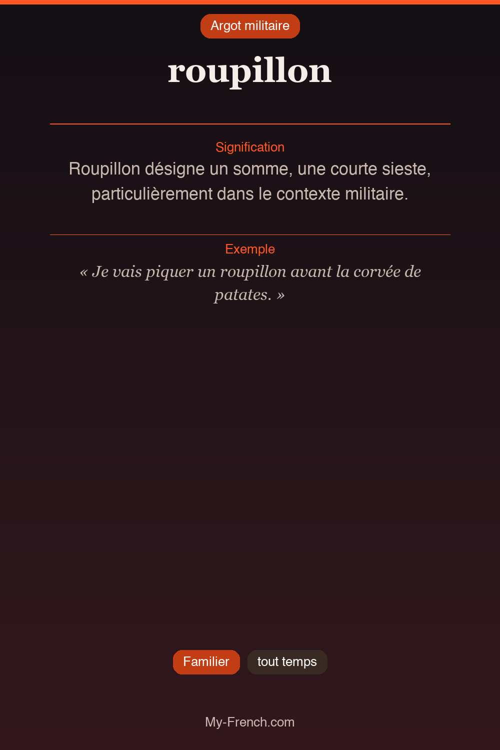 Argot français : roupillon