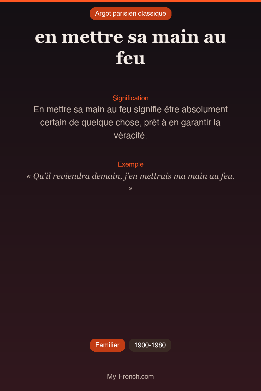 Argot français : en mettre sa main au feu