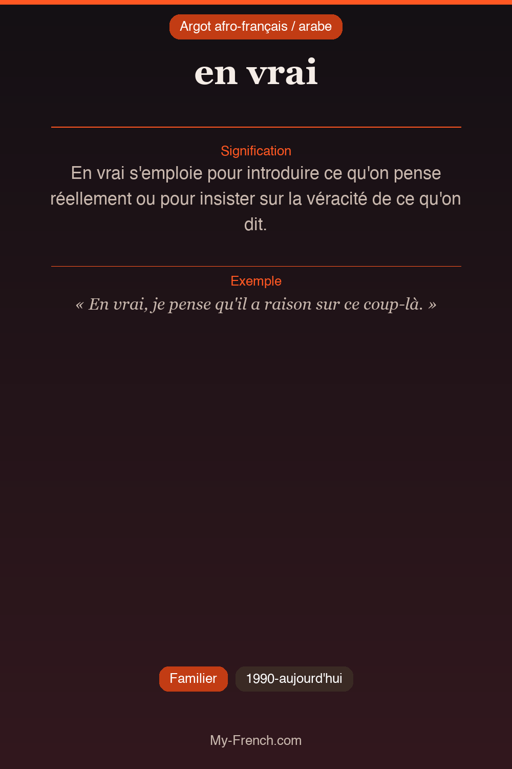 Argot français : en vrai