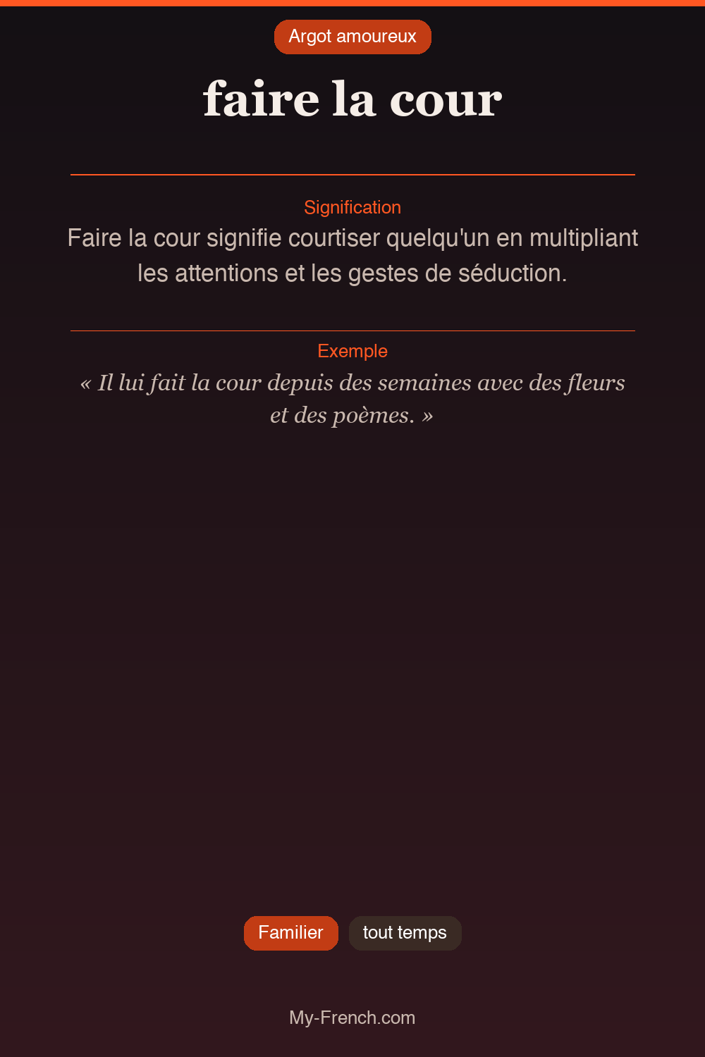 Argot français : faire la cour