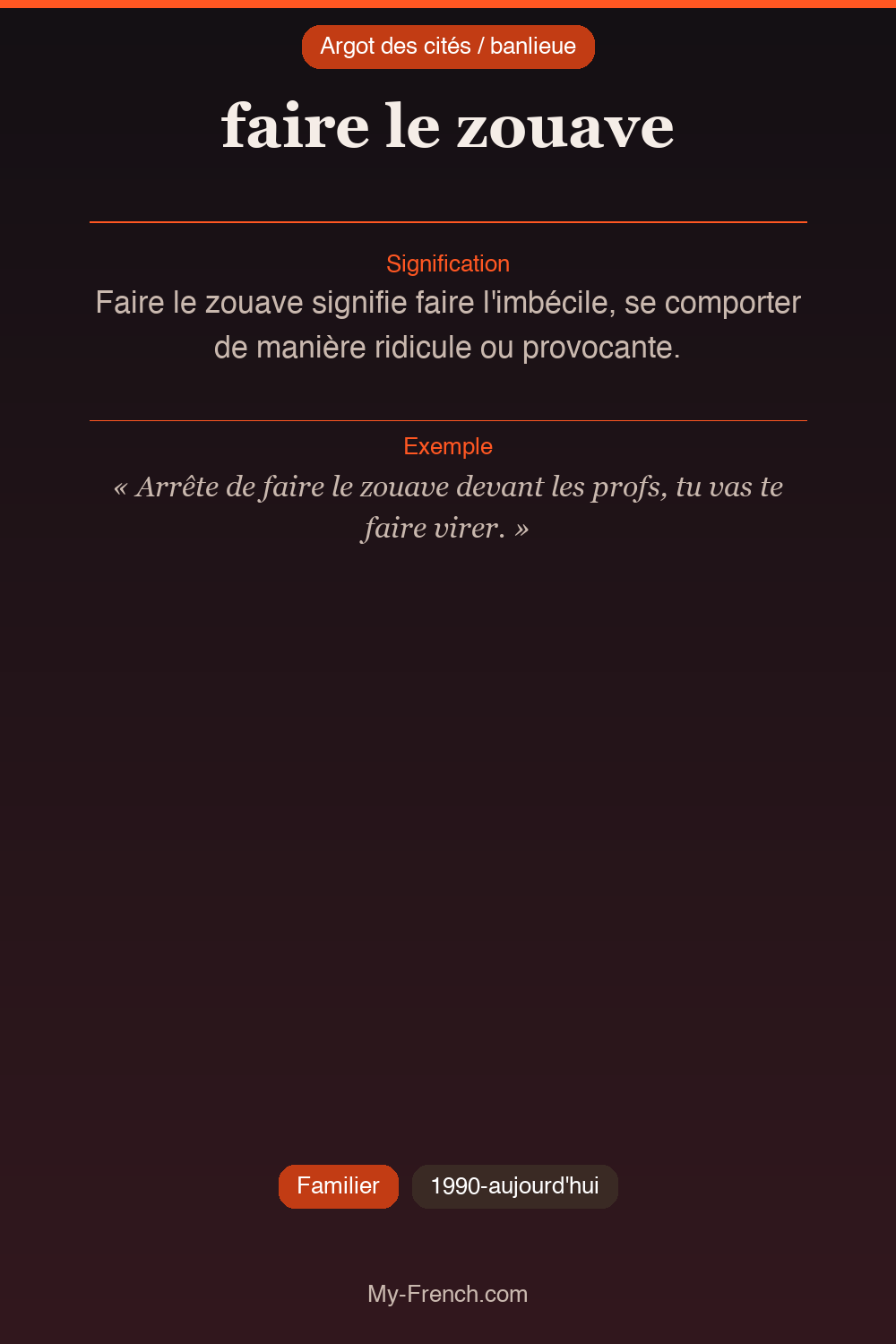 Argot français : faire le zouave