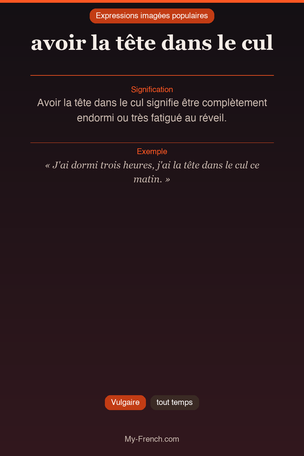 Argot français : avoir la tête dans le cul