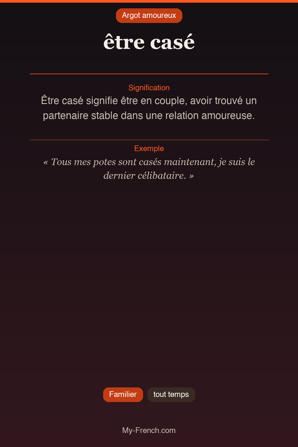 Argot français : être casé