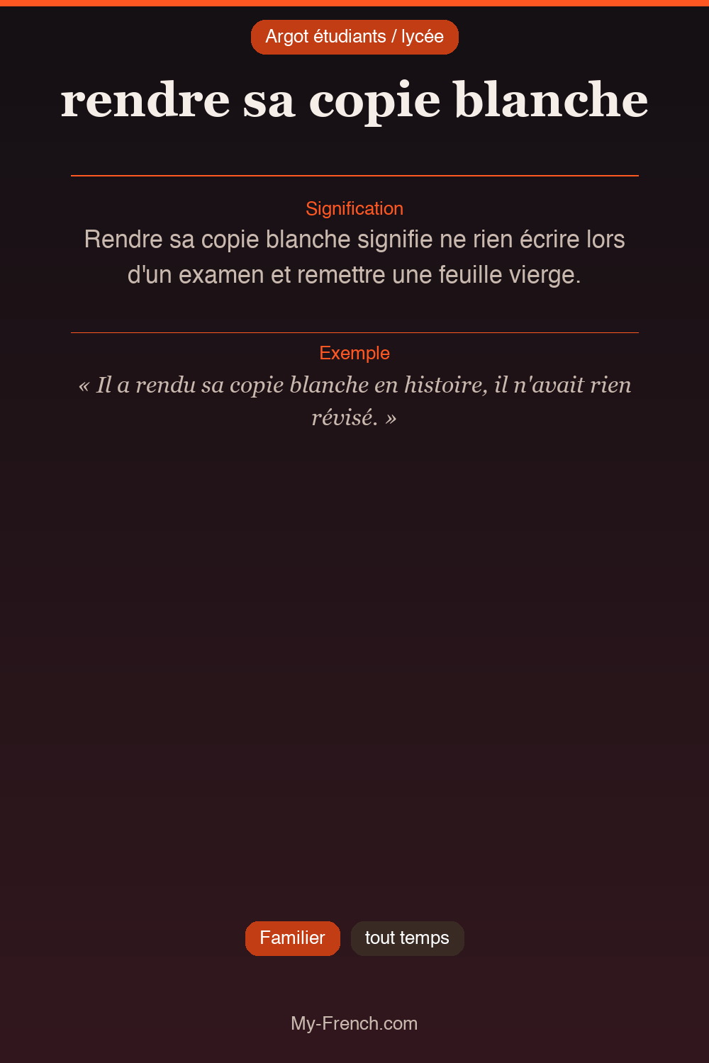 Argot français : rendre sa copie blanche