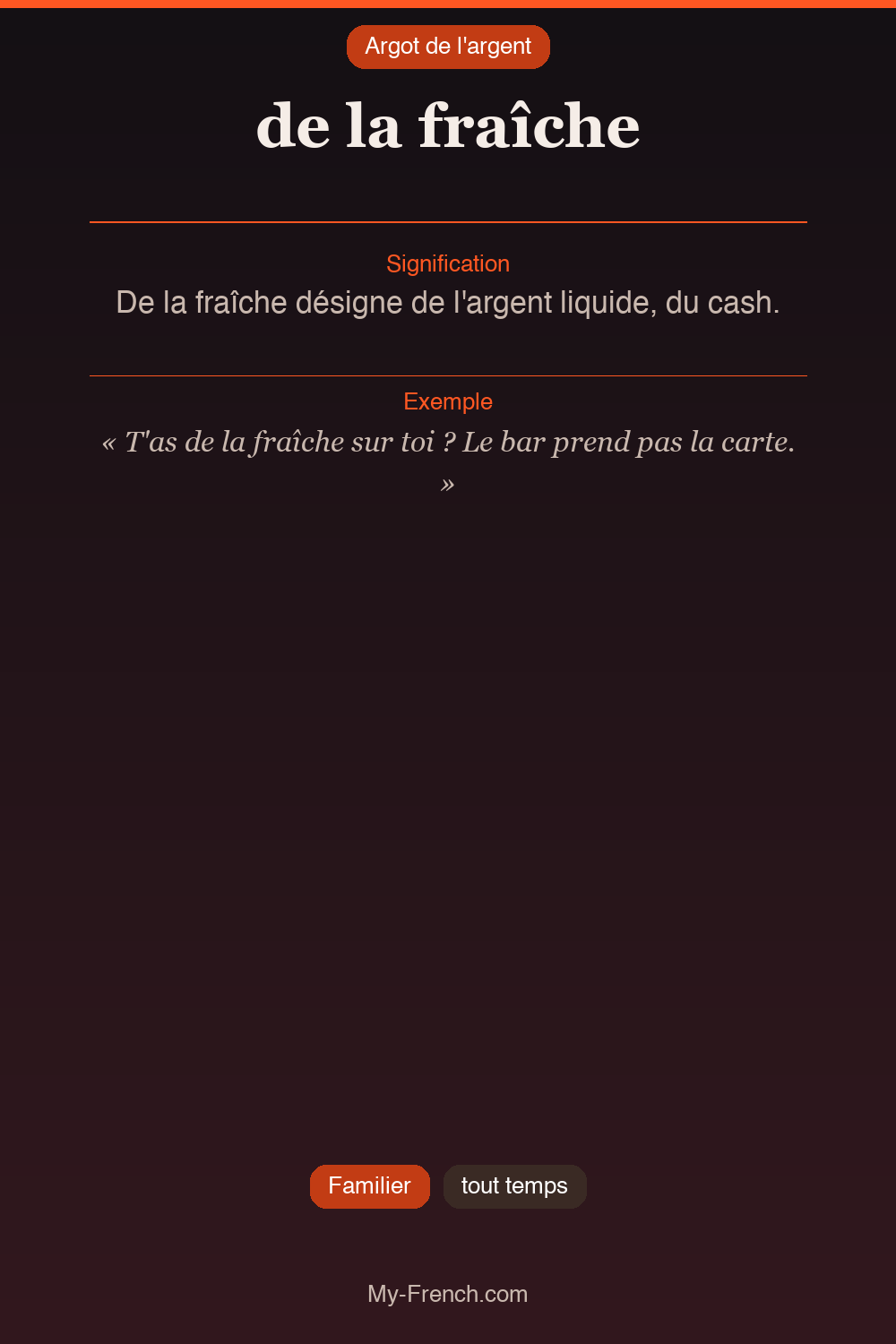 Argot français : de la fraîche