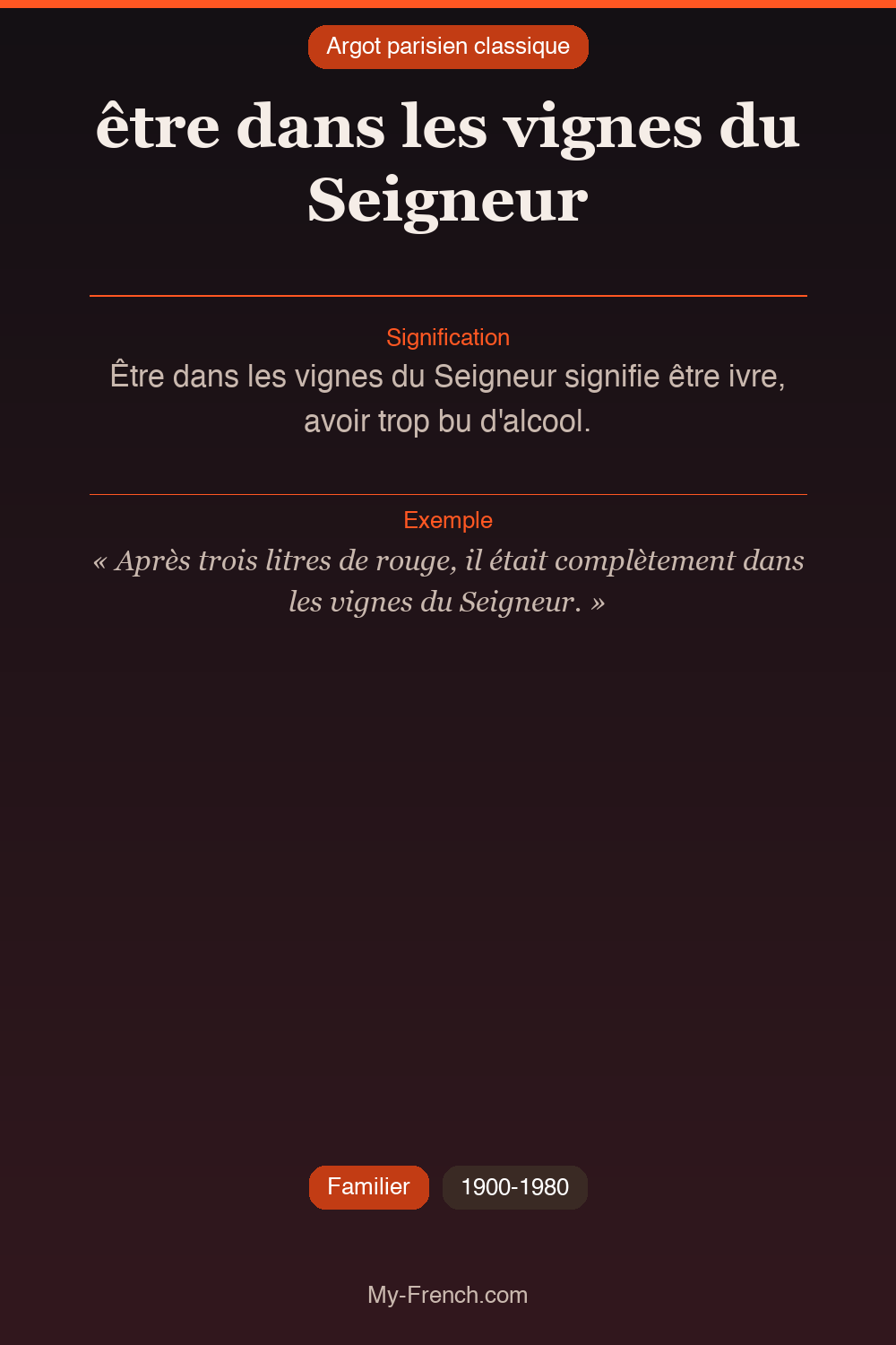 Argot français : être dans les vignes du Seigneur