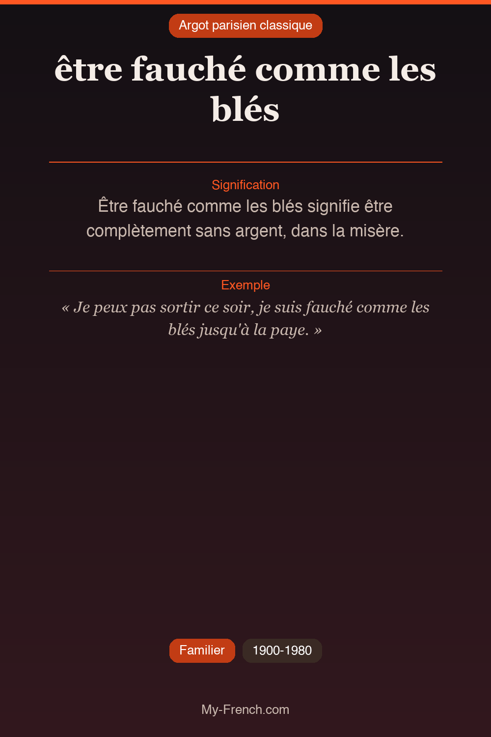 Argot français : être fauché comme les blés