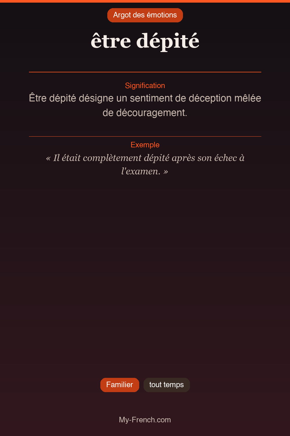 Argot français : être dépité
