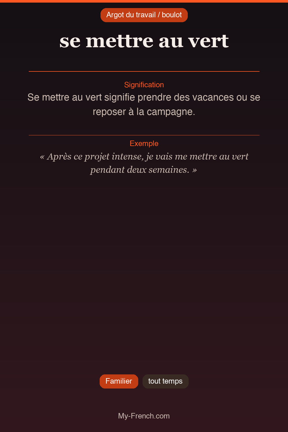Argot français : se mettre au vert