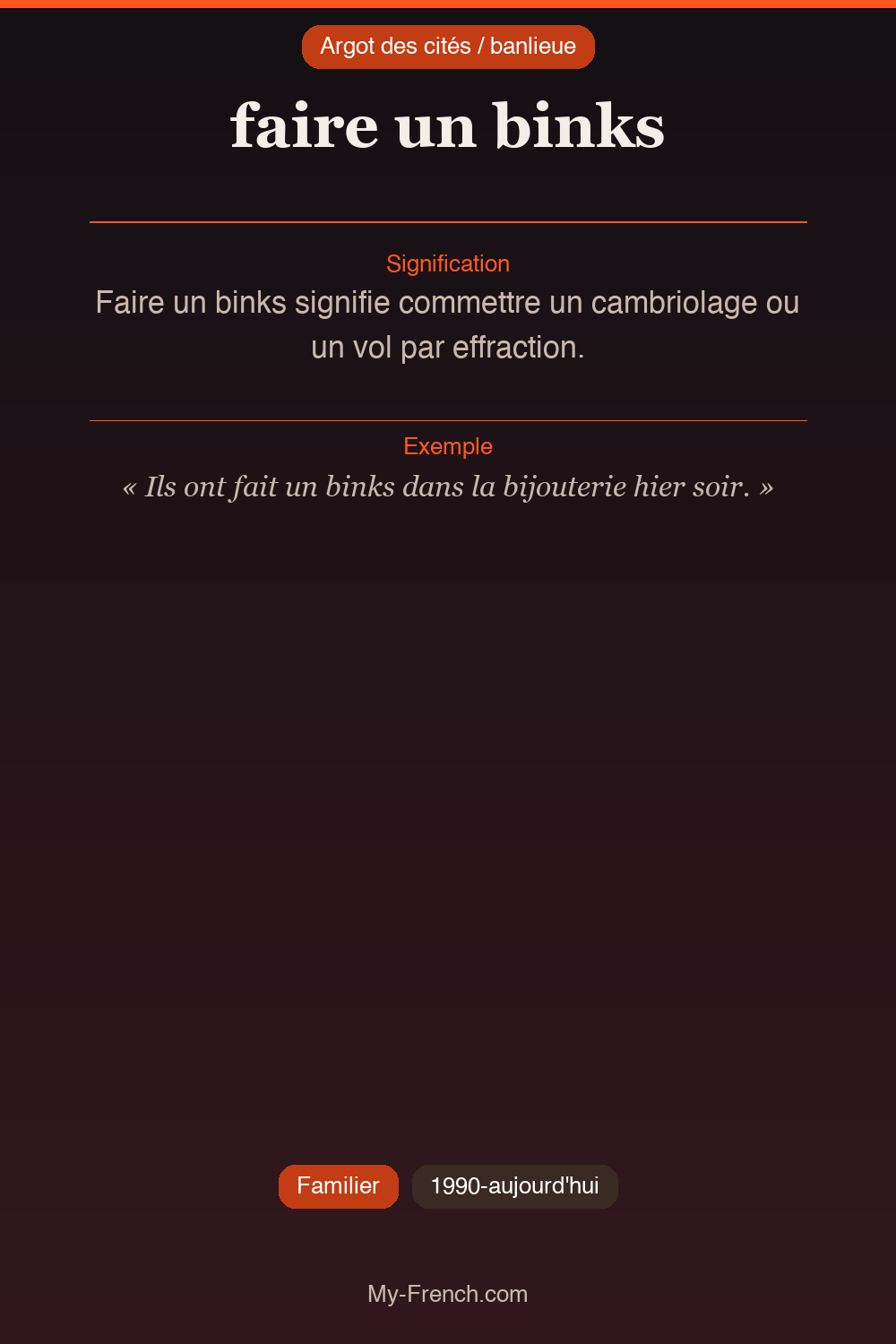Argot français : faire un binks