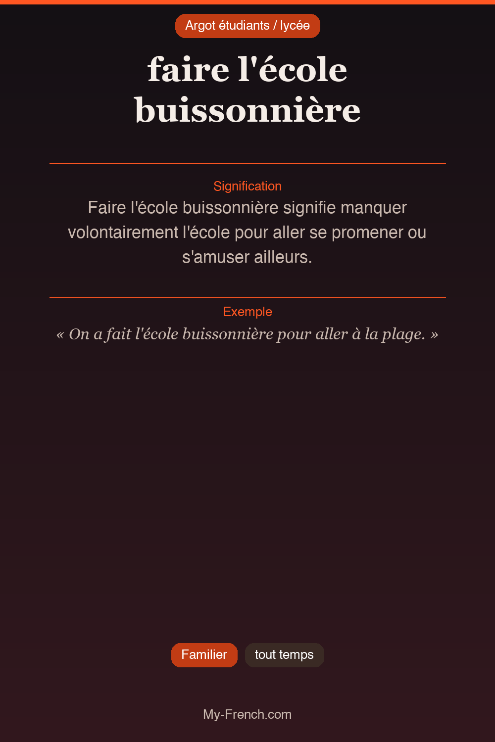Argot français : faire l'école buissonnière