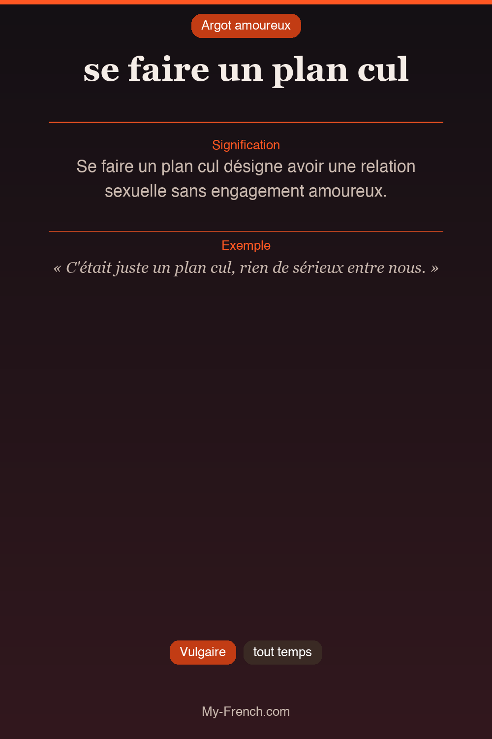 Argot français : se faire un plan cul