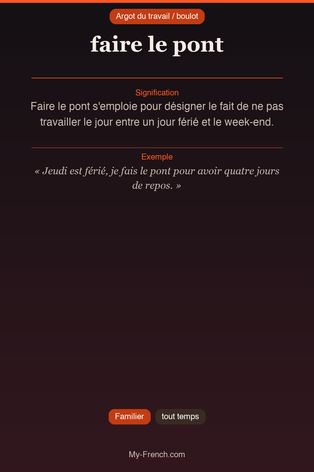 Argot français : faire le pont