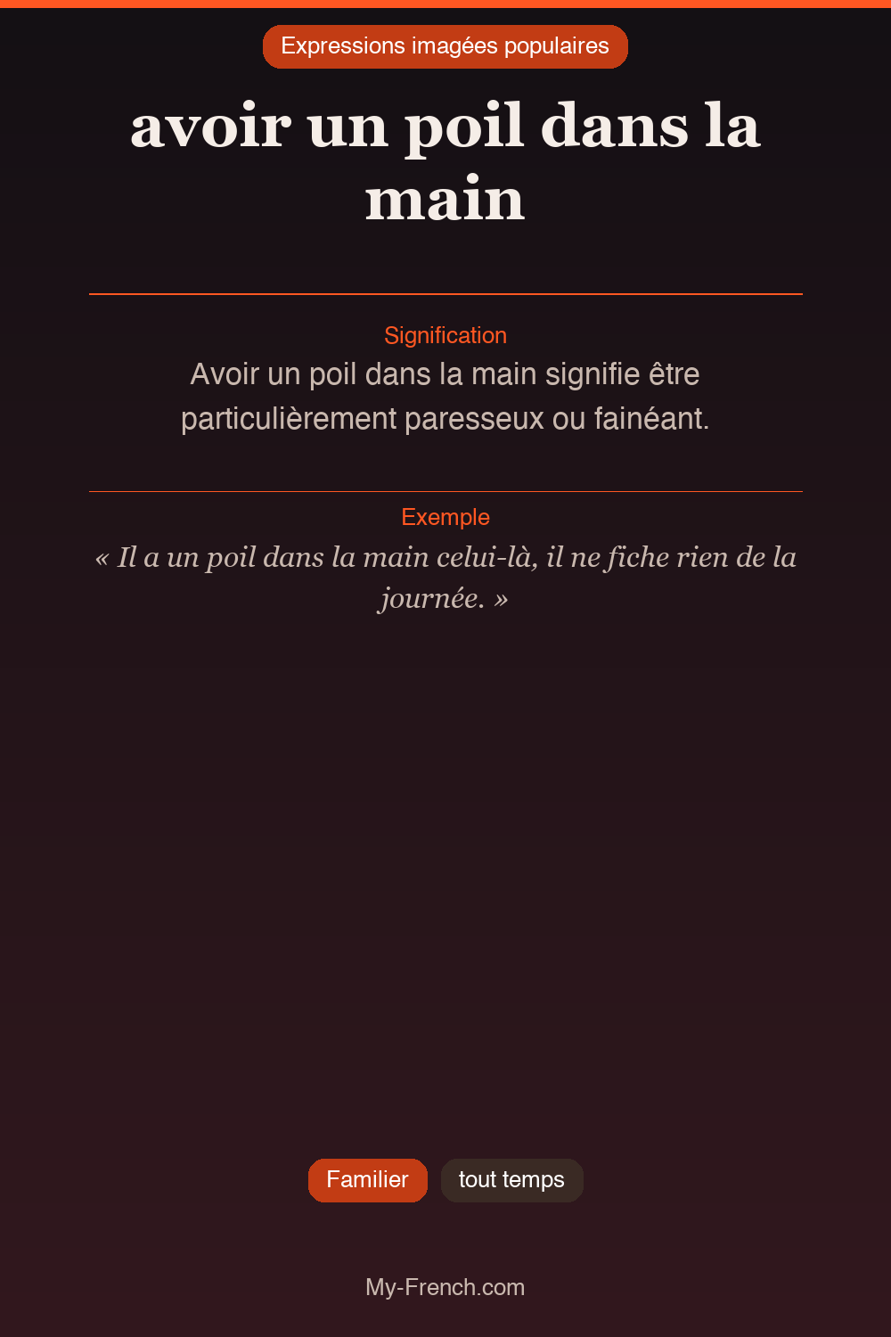 Argot français : avoir un poil dans la main