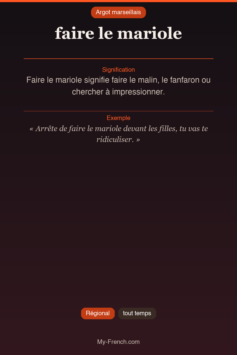 Argot français : faire le mariole