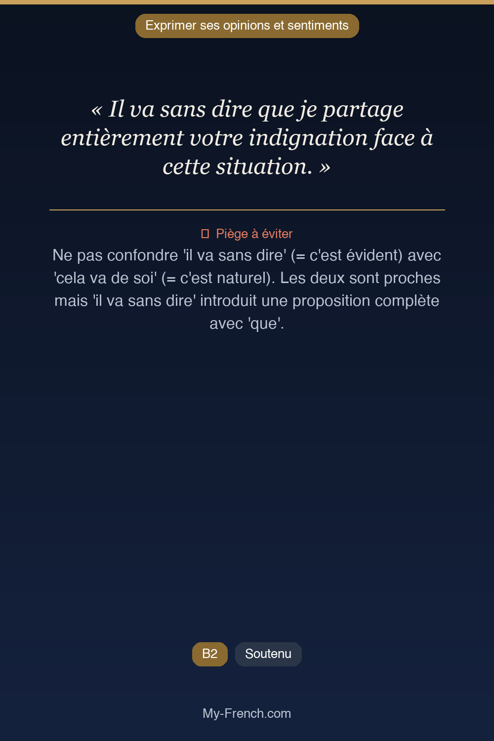 Phrase de français professionnel : Il va sans dire que je partage entièrement votre indignation face à cette situation.