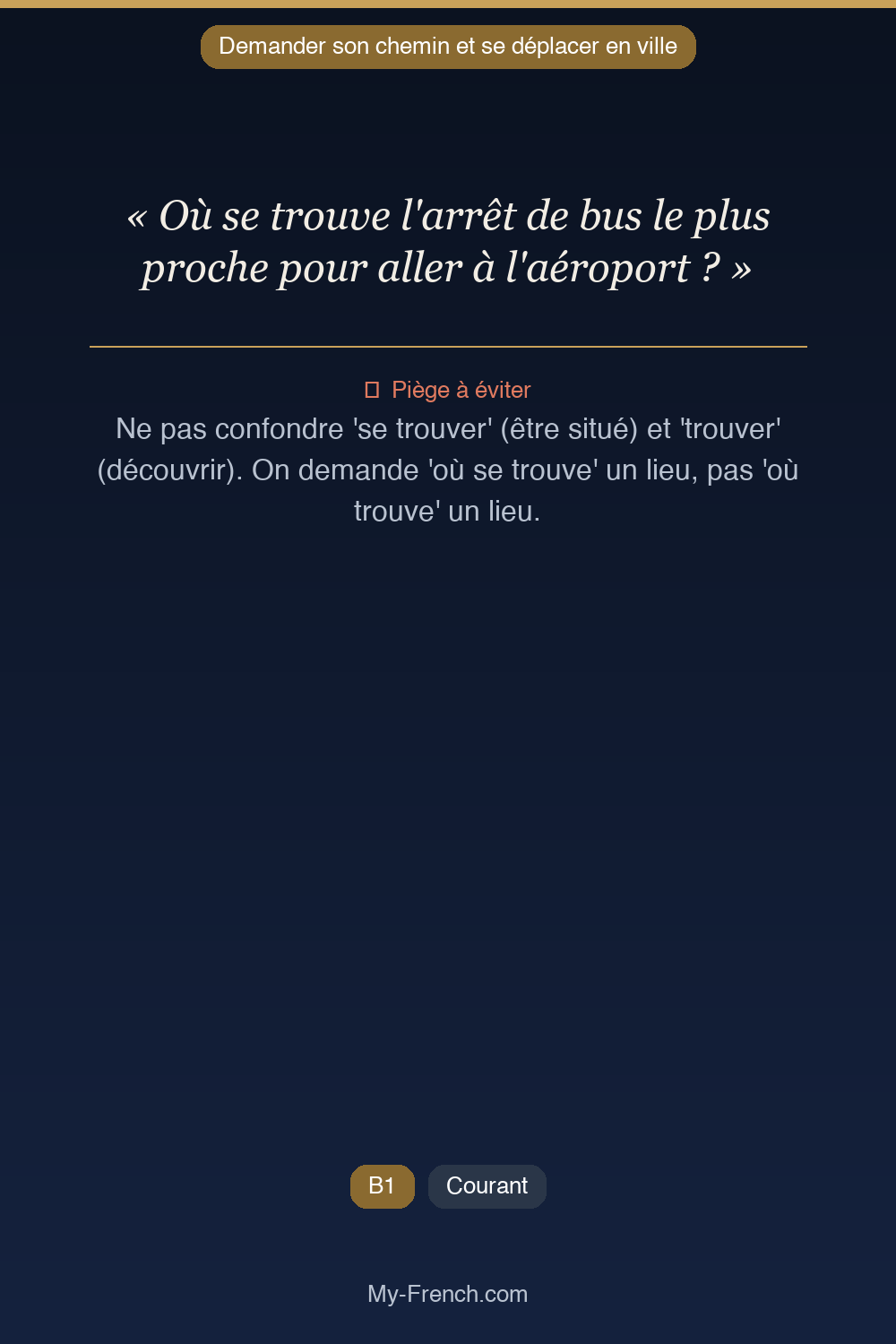 Phrase de français professionnel : Où se trouve l'arrêt de bus le plus proche pour aller à l'aéroport ?