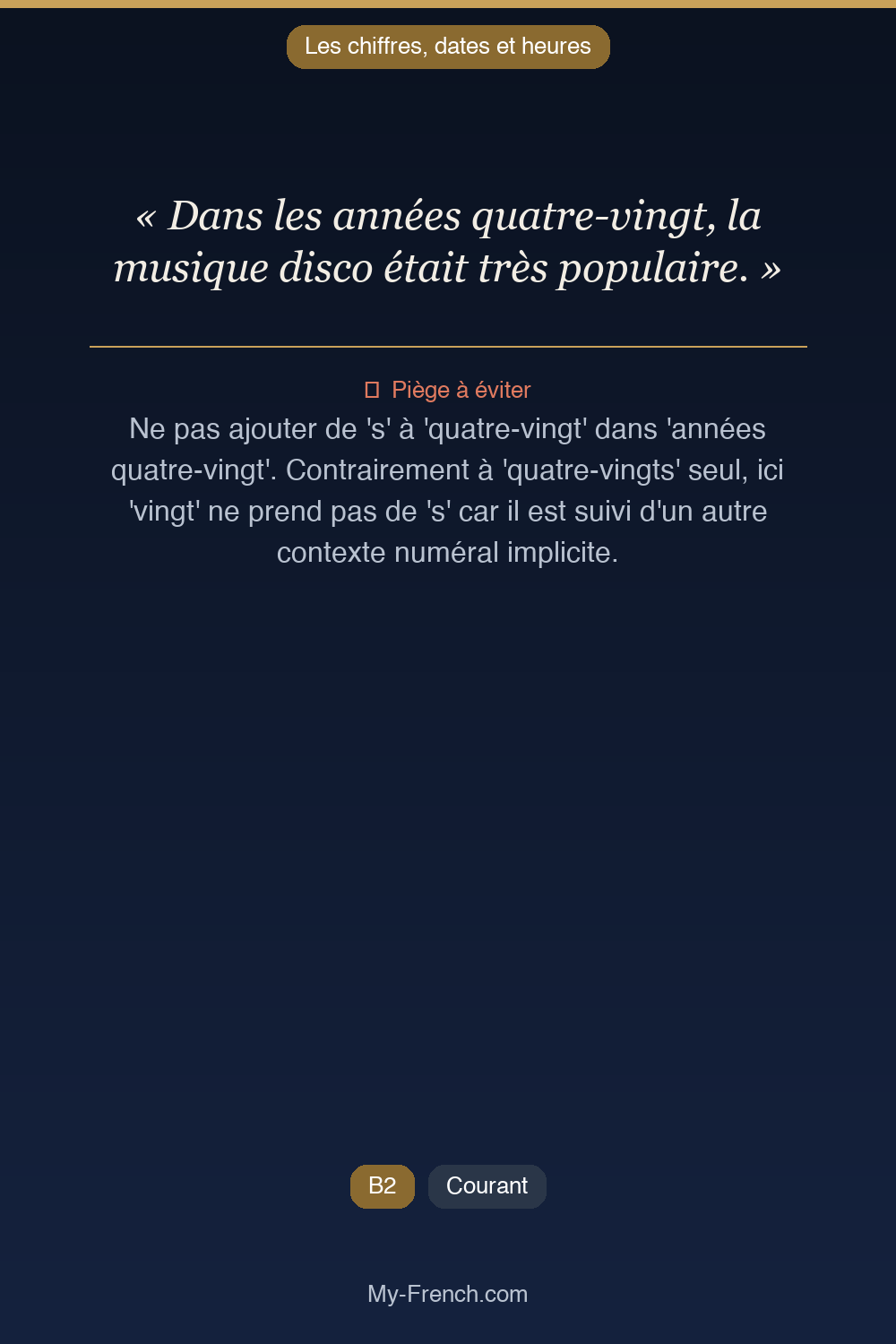 Phrase de français professionnel : Dans les années quatre-vingt, la musique disco était très populaire.