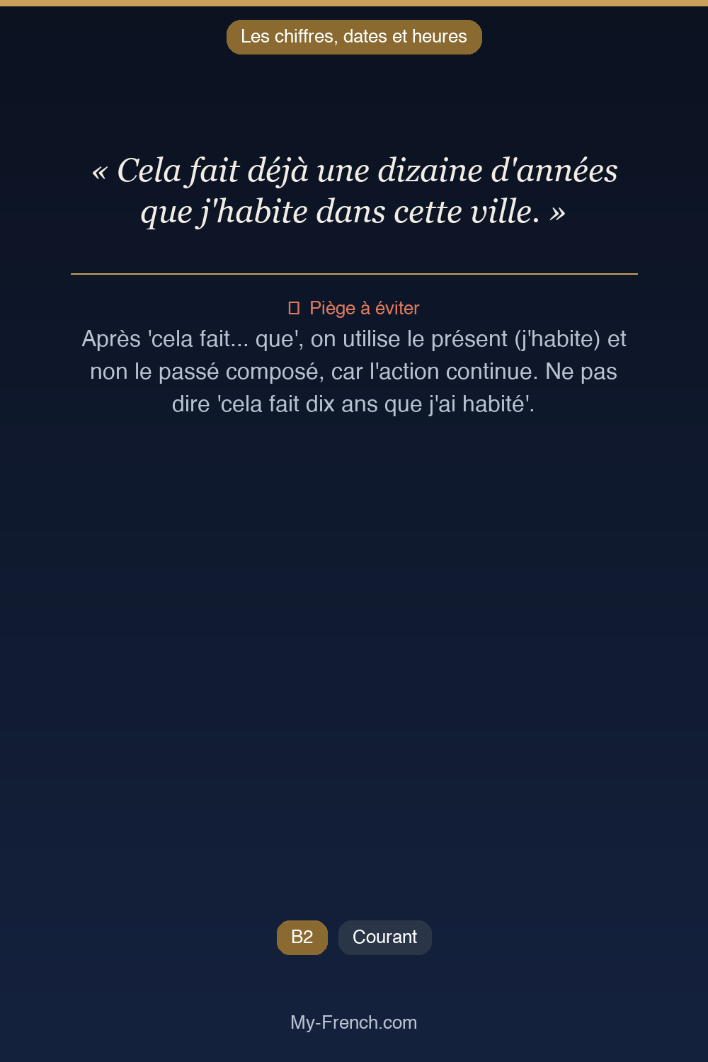 Phrase de français professionnel : Cela fait déjà une dizaine d'années que j'habite dans cette ville.