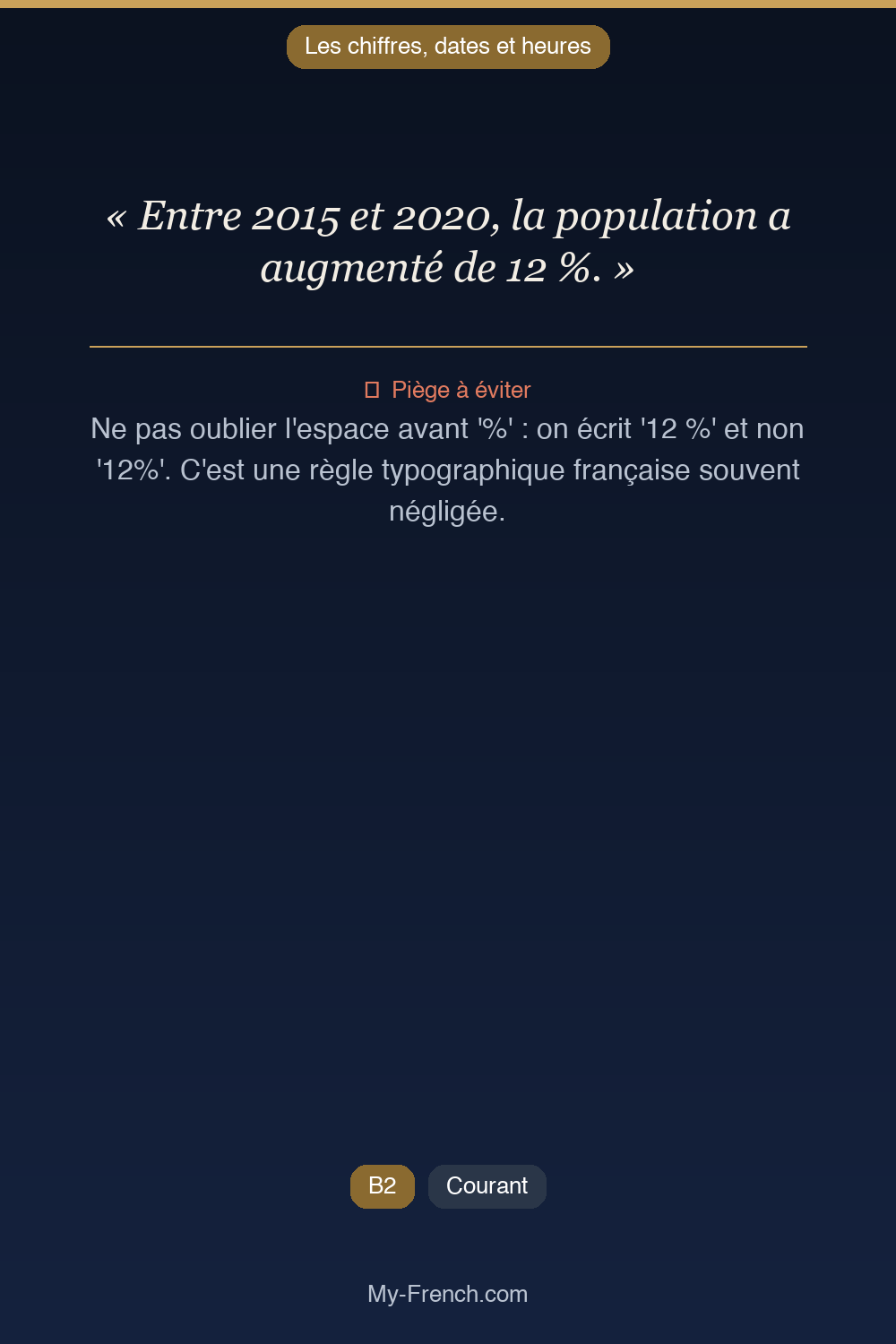 Phrase de français professionnel : Entre 2015 et 2020, la population a augmenté de 12 %.