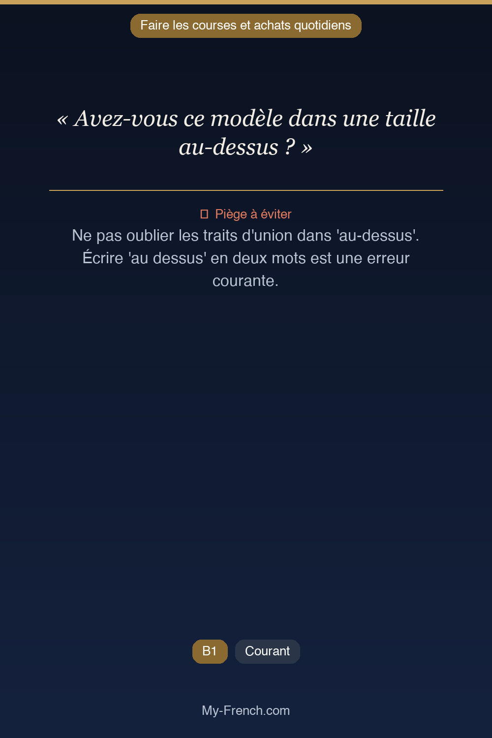 Phrase de français professionnel : Avez-vous ce modèle dans une taille au-dessus ?