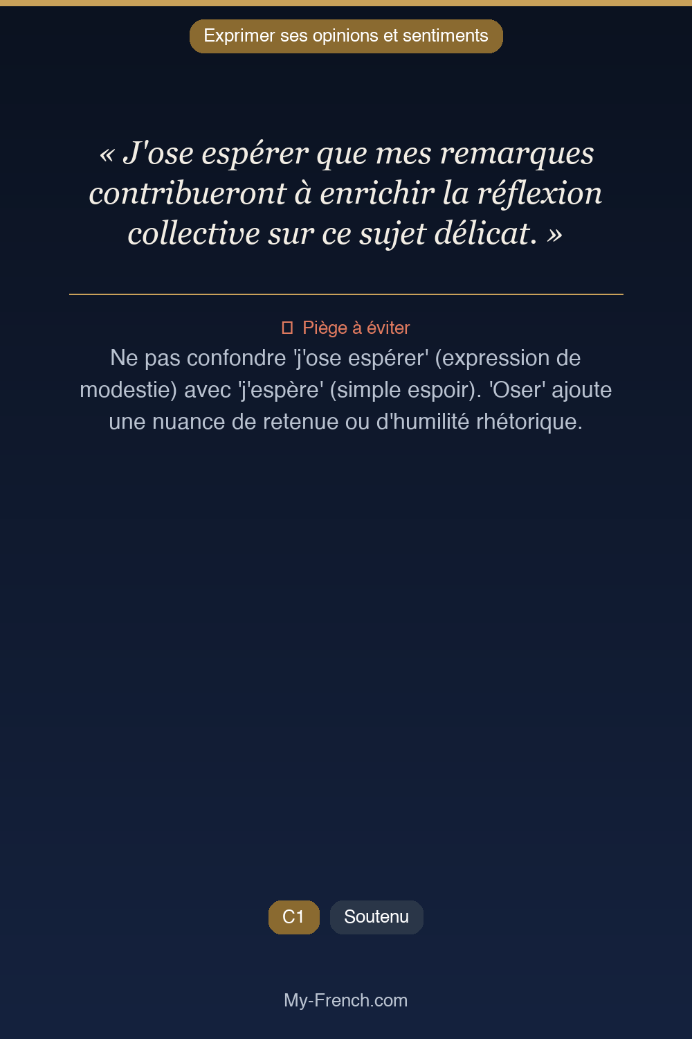 Phrase de français professionnel : J'ose espérer que mes remarques contribueront à enrichir la réflexion collective sur ce sujet délicat.