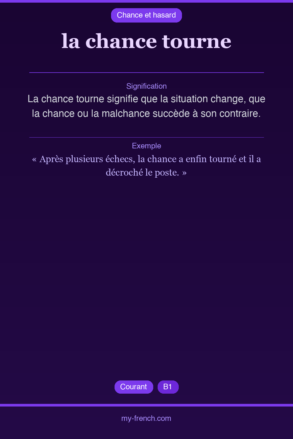 Expression idiomatique : la chance tourne