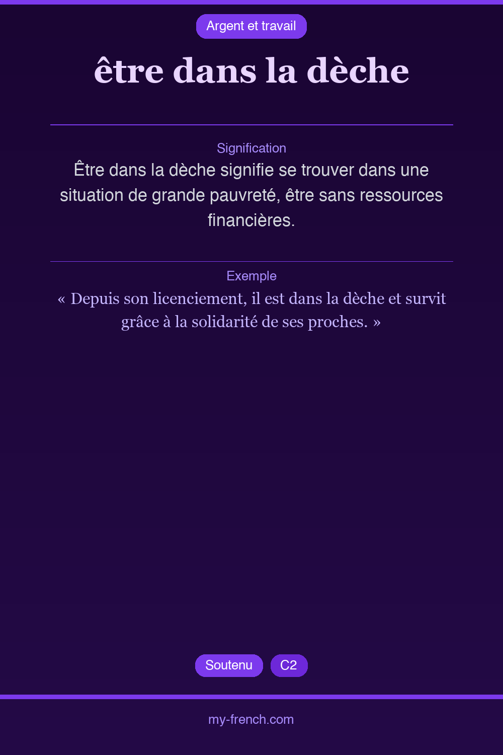 Expression idiomatique : être dans la dèche