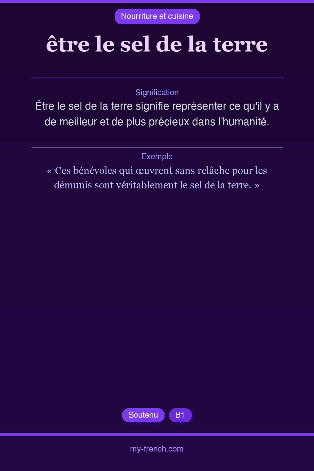 Expression idiomatique : être le sel de la terre