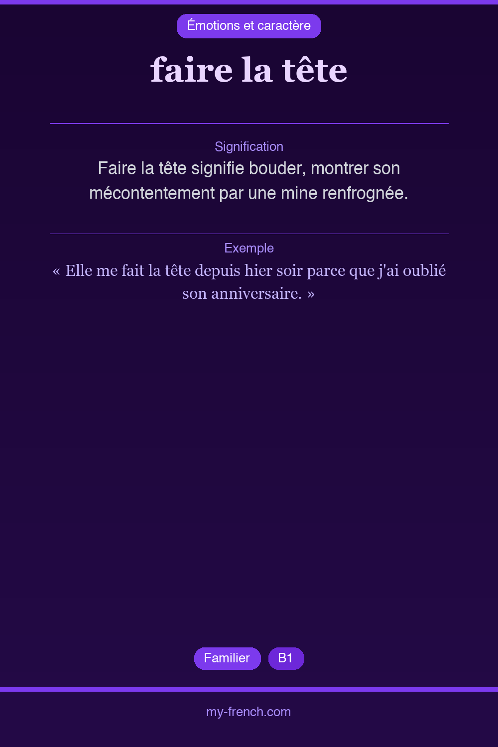 Expression idiomatique : faire la tête