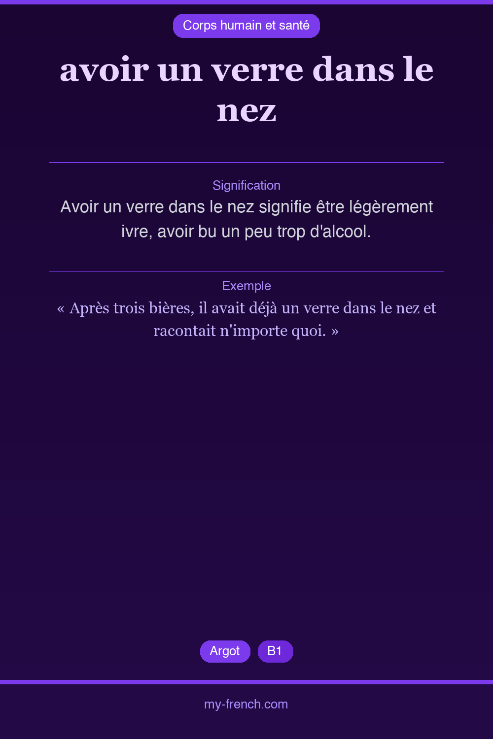 Expression idiomatique : avoir un verre dans le nez