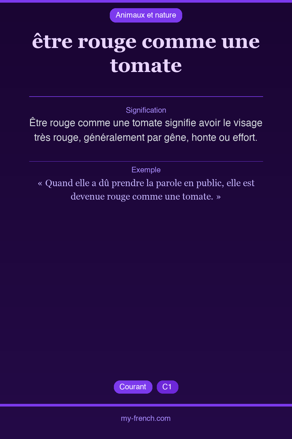 Expression idiomatique : être rouge comme une tomate