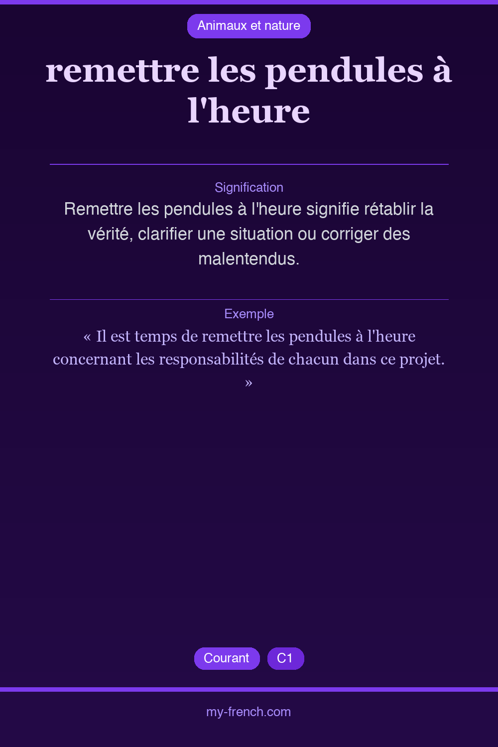 Expression idiomatique : remettre les pendules à l'heure