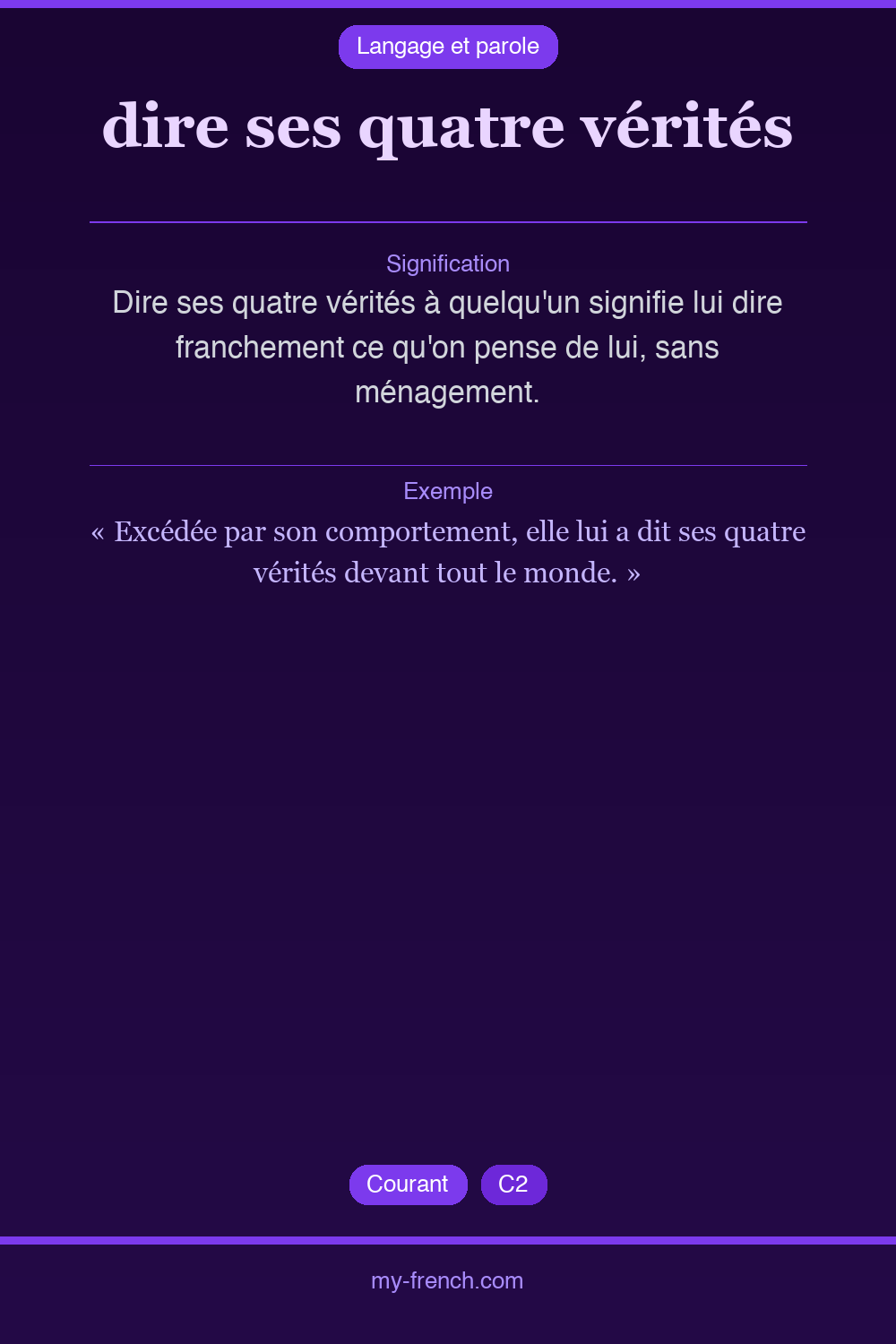 Expression idiomatique : dire ses quatre vérités