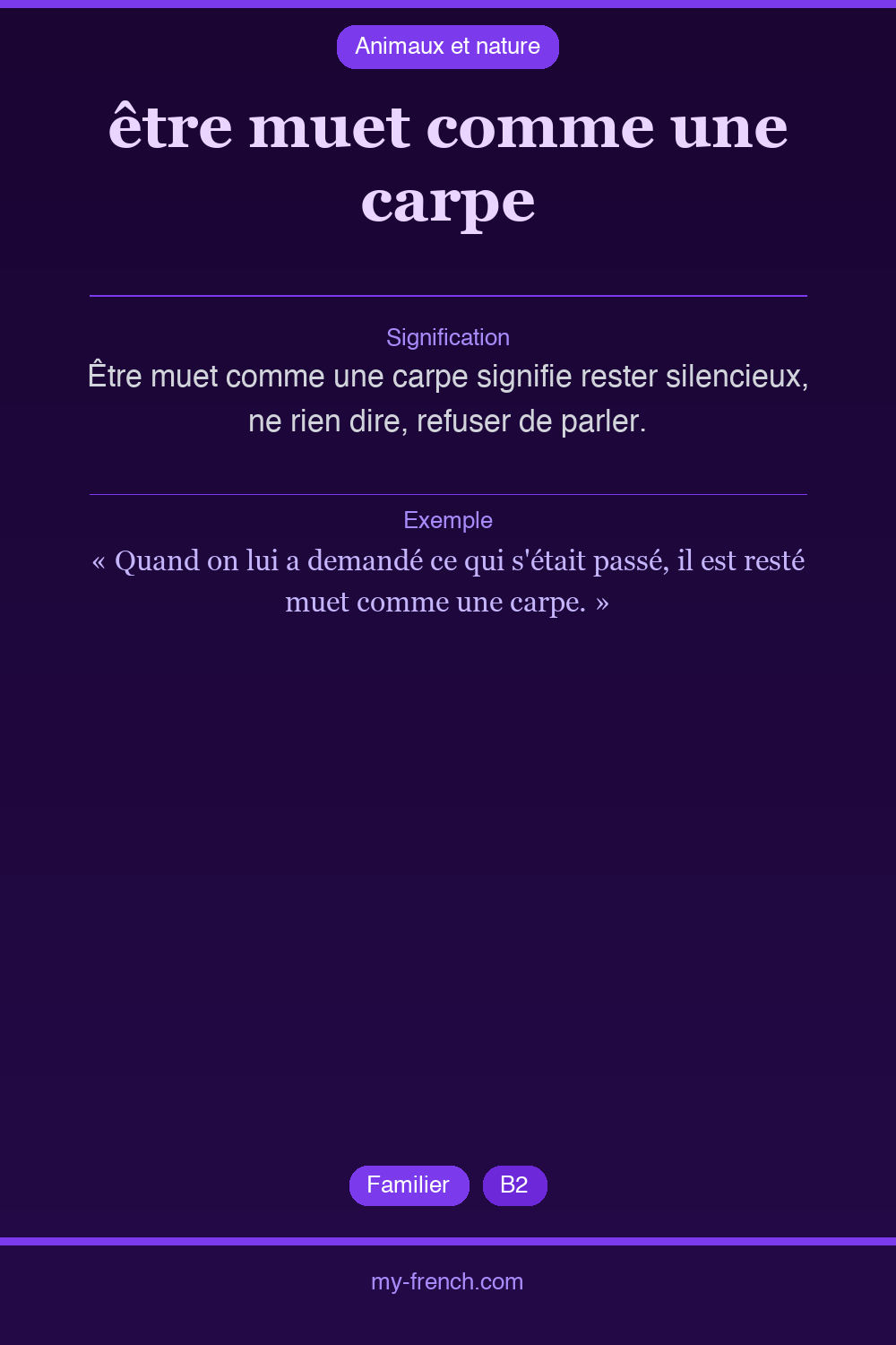 Expression idiomatique : être muet comme une carpe