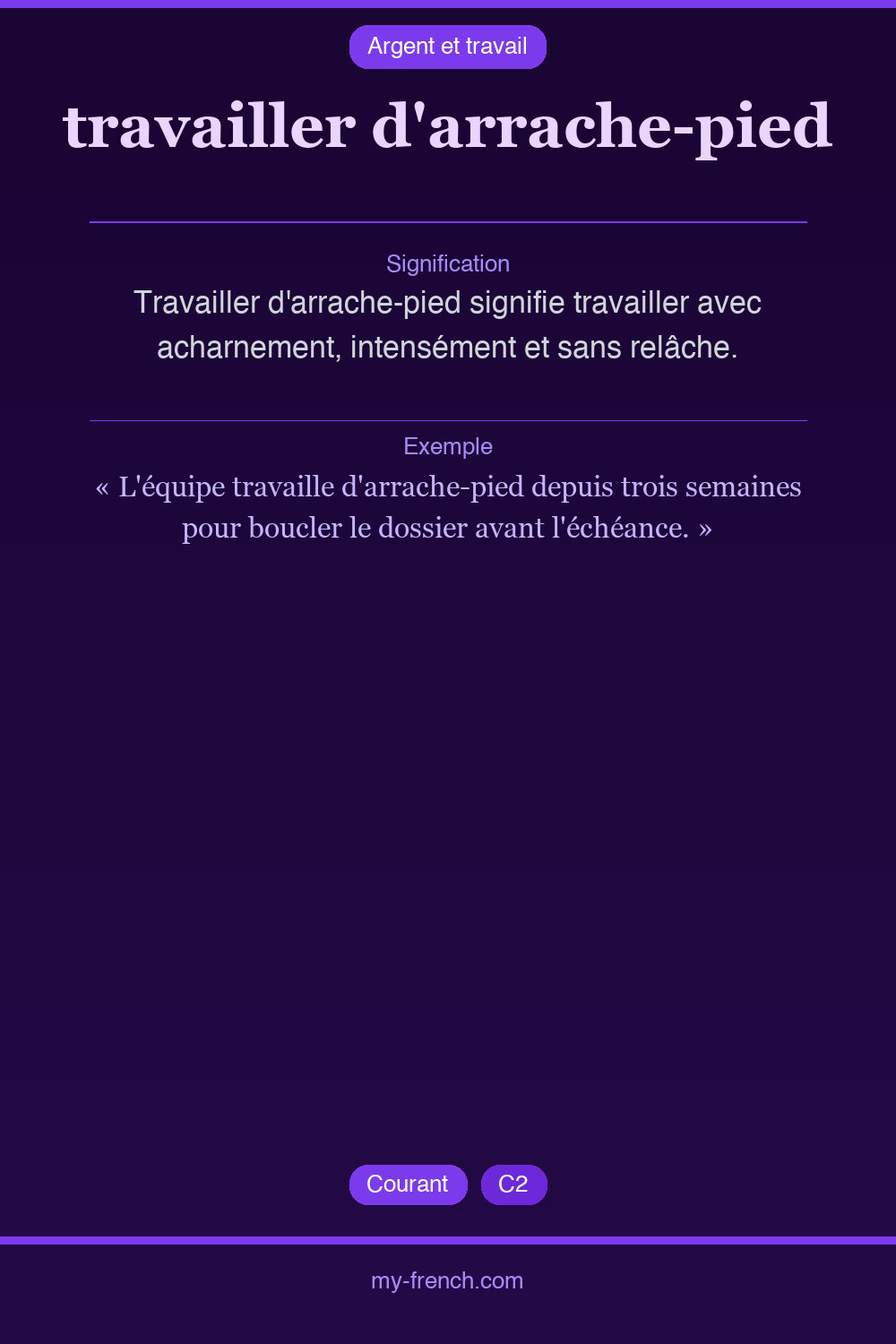 Expression idiomatique : travailler d'arrache-pied